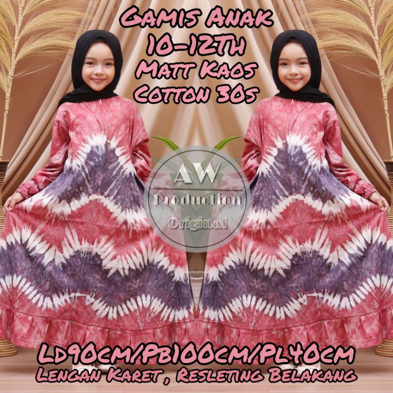 Dress Anak Perempuan Motif Tiedye 10-12 Th Katun Adem Baju Anak Karakter Lucu Cantik Murah Kekinian