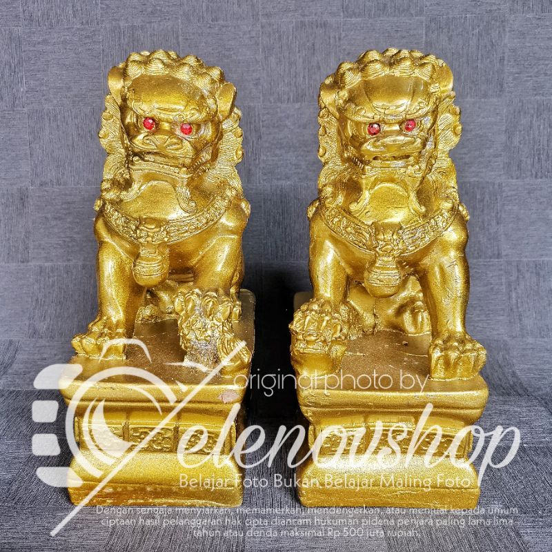 Patung Sepasang Qi Lin Chi Lin Kei Loon Gold Fengshui Lion Besar