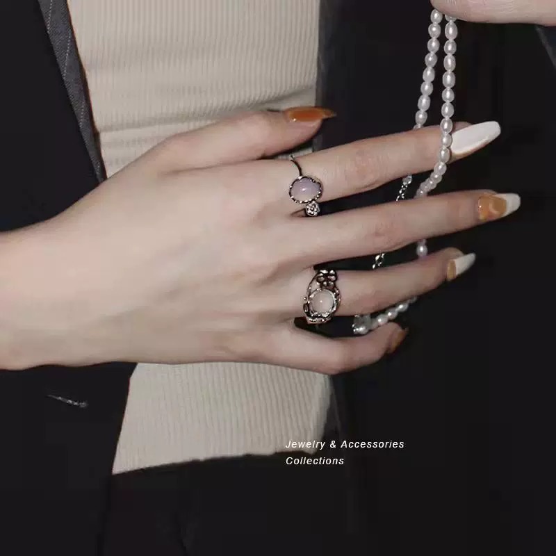 YEEZII Cincin Model Terbuka Warna Silver Hias Opal Untuk Wanita