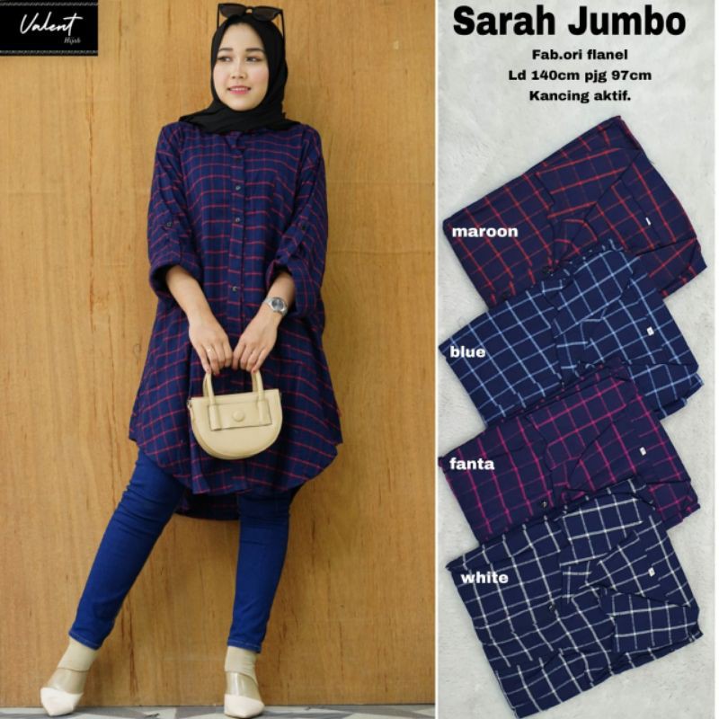 SARAH JUMBO TUNIK BY VALENT | BAJU ATASAN TUNIK JUMBO MOTIF KOTAK FLANEL