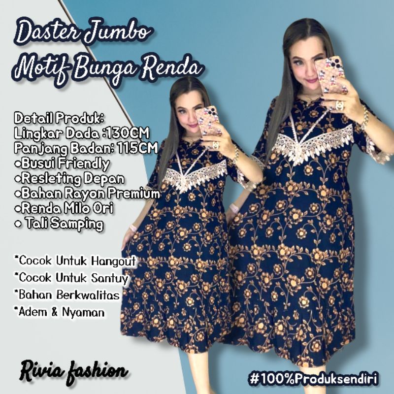 Daster Arab Renda Motif Bunga Mawar Jumbo Daster Rayon Premium Busui Friendly Tali Samping
