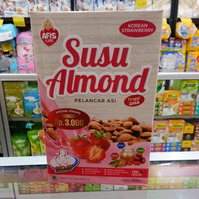 AFIS LIFE SUSU ALMOND PELANCAR ASI ORIGINAL/ VANILA/ COKLAT/ STRAWBERRY 200GR