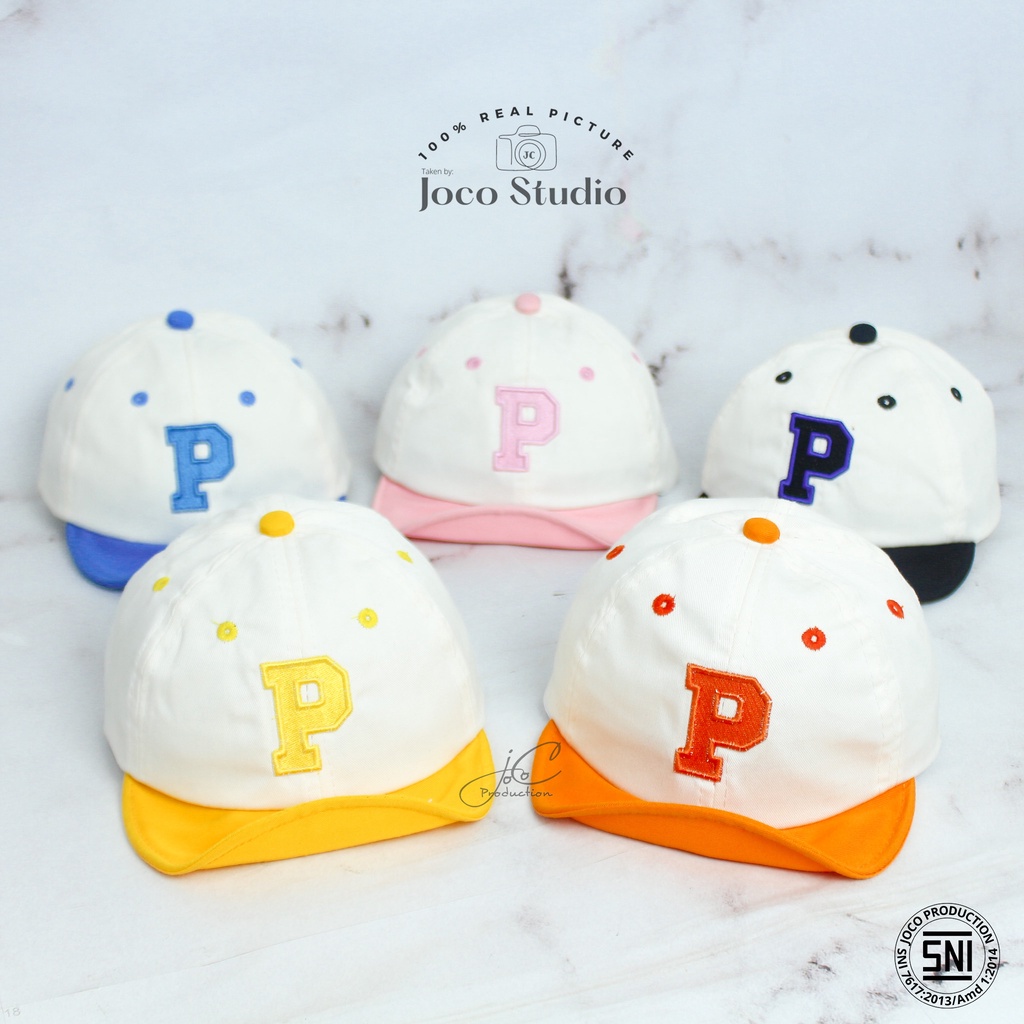 Jocoproduction - Topi Anak Fashion Pet Kualitas Ekspor Premium 2 Bulan – 24 Bulan Bordir Huruf P