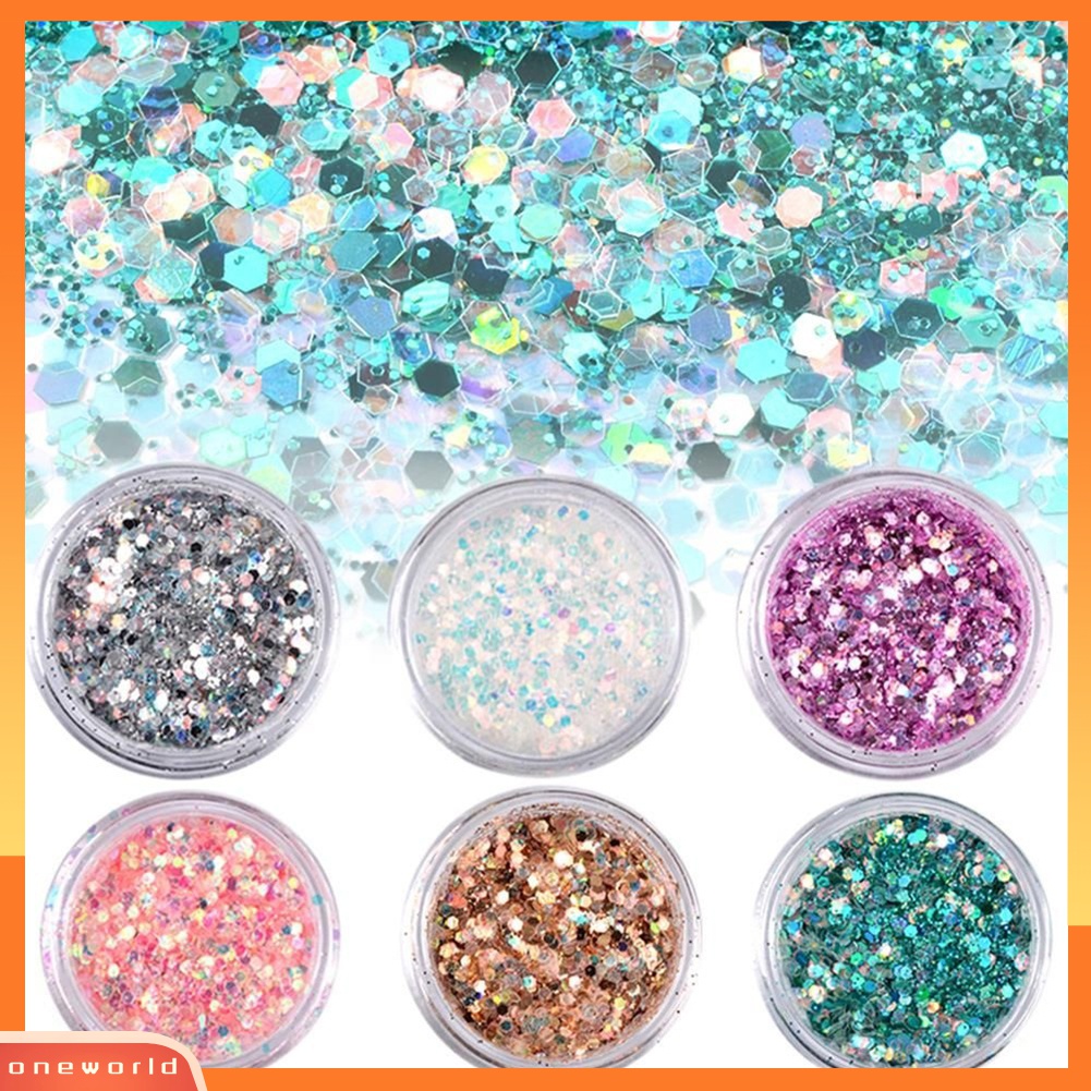 (ONWO) 6 Pcs Bubuk Payet Glitter Warna-Warni Untuk Manicure