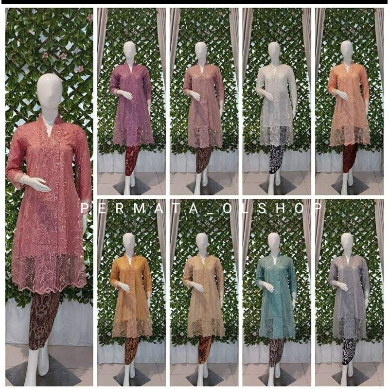 Kebaya Moderen Tulle - Kebaya Tunik Tulle Busui - Kebaya Terbaru - Kebaya Tunik Floy Kutu Baru - Kebaya Seragam - Kebaya Busui-Atasan saja