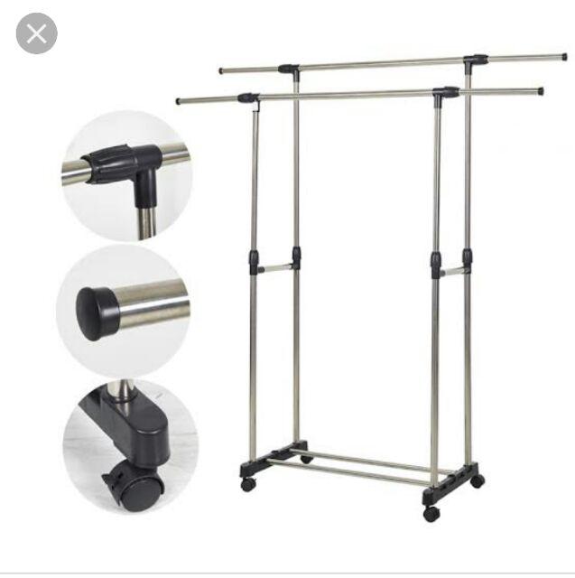 Stand Double Hanger 4 Roda