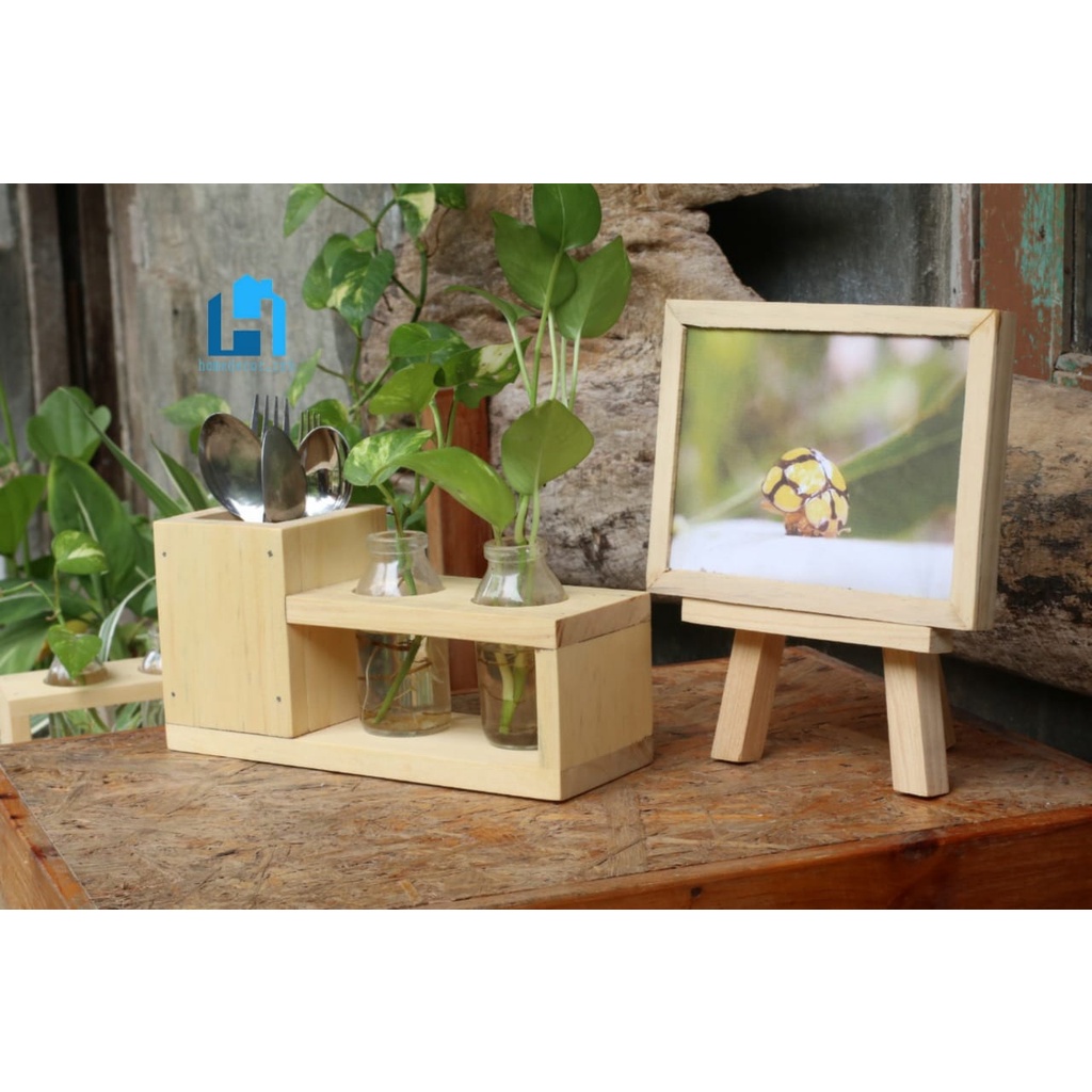 HOME DECOR  Kotak Pensil Kayu - Vas Bunga Kayu, Dekorasi Meja Kerja natural