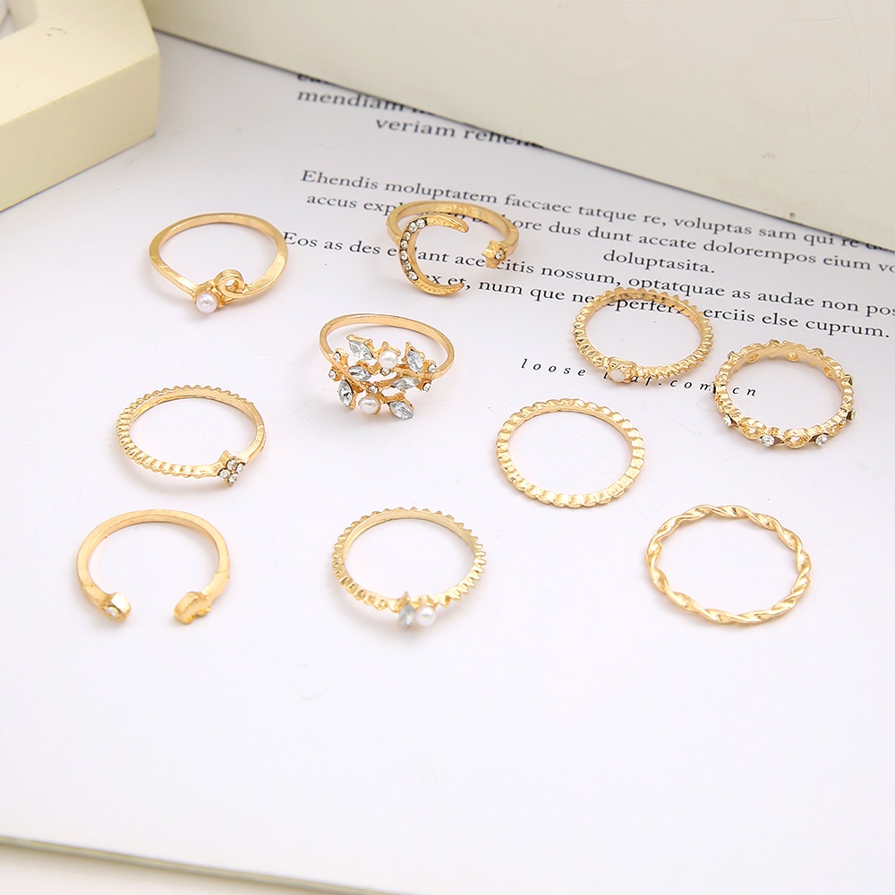 10pcs / Set Cincin Buku Jari Aneka Bentuk Warna Silver Gaya Retro Untuk Wanita