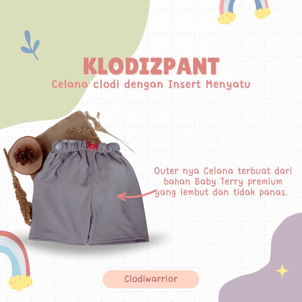 Klodiz Pant Clodi Insert Celana Menyatu Siap Pakai Popok Kain Cuci Ulang Ukuran K/S BB 5-11 kg