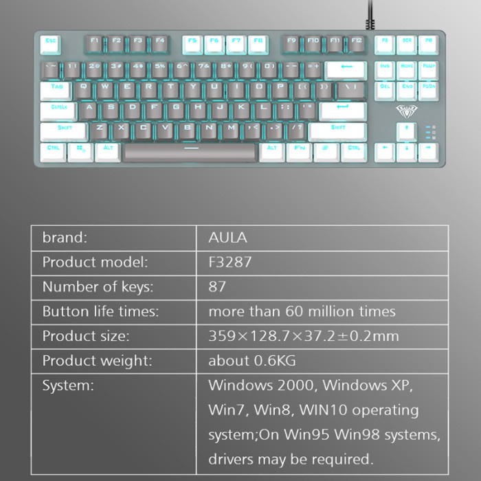 Keyboard Gaming Mechanical AULA F-3287 TKL-AULA F3287