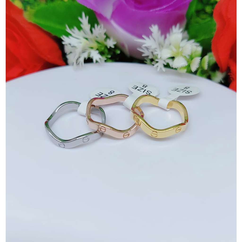 Titanium cincin berglombang perhiasan fashion