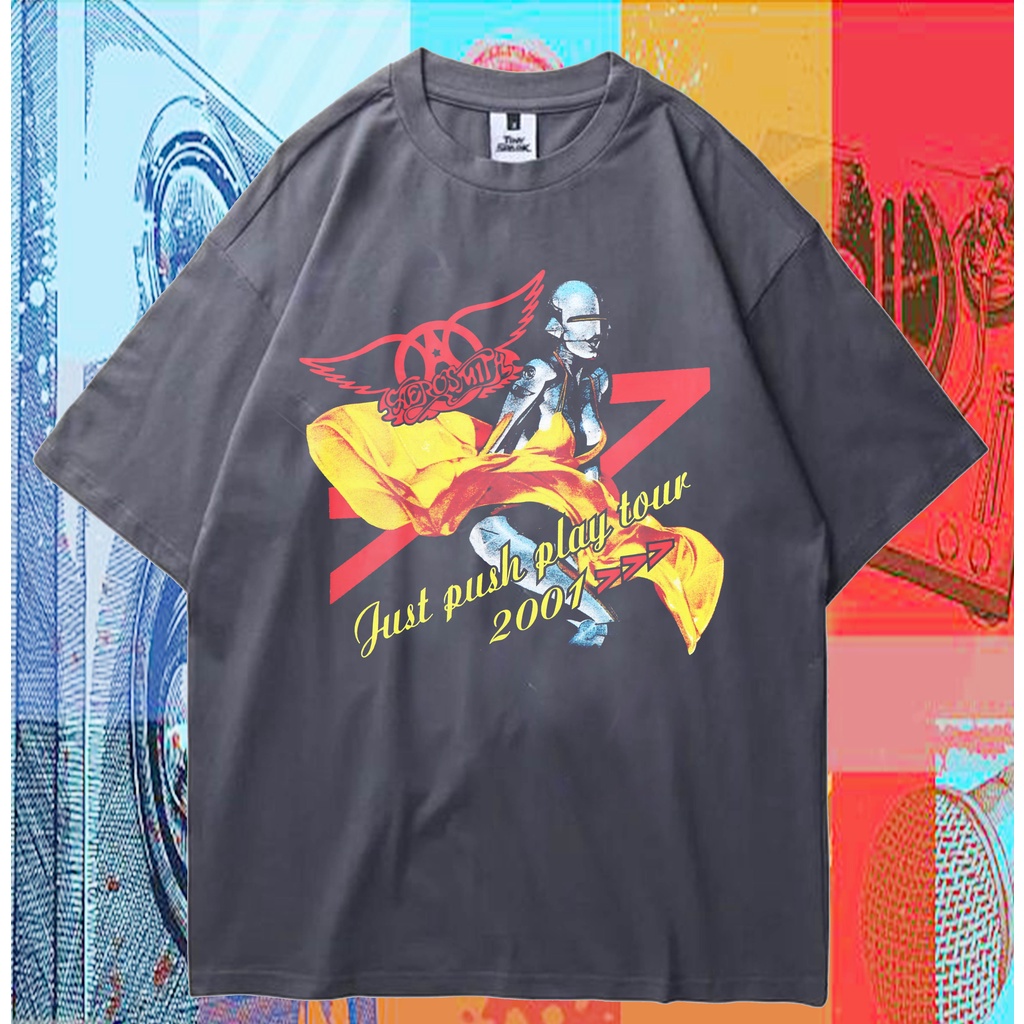 Kaos aerosmith just fush play tour 2001 oversize vintage t shirt