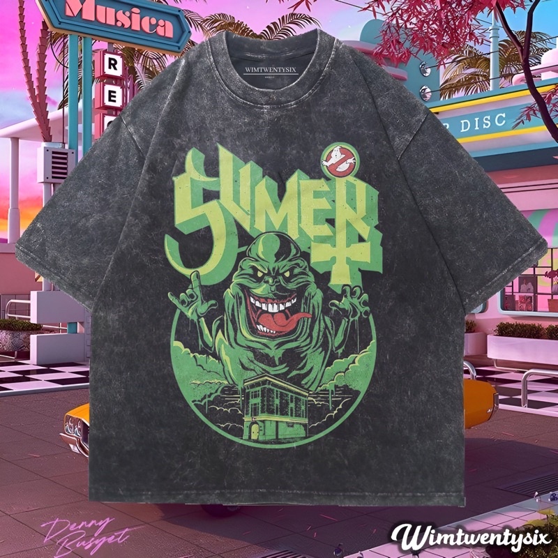 KAOS GHOSTBUSTERS SLIMER WASHING VINTAGE TEE (OVERSIZE WASHED T-SHIRT)