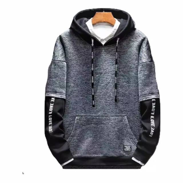 Jaket Sweater Pria LOve Rain Grey Comby Sweater Fleece