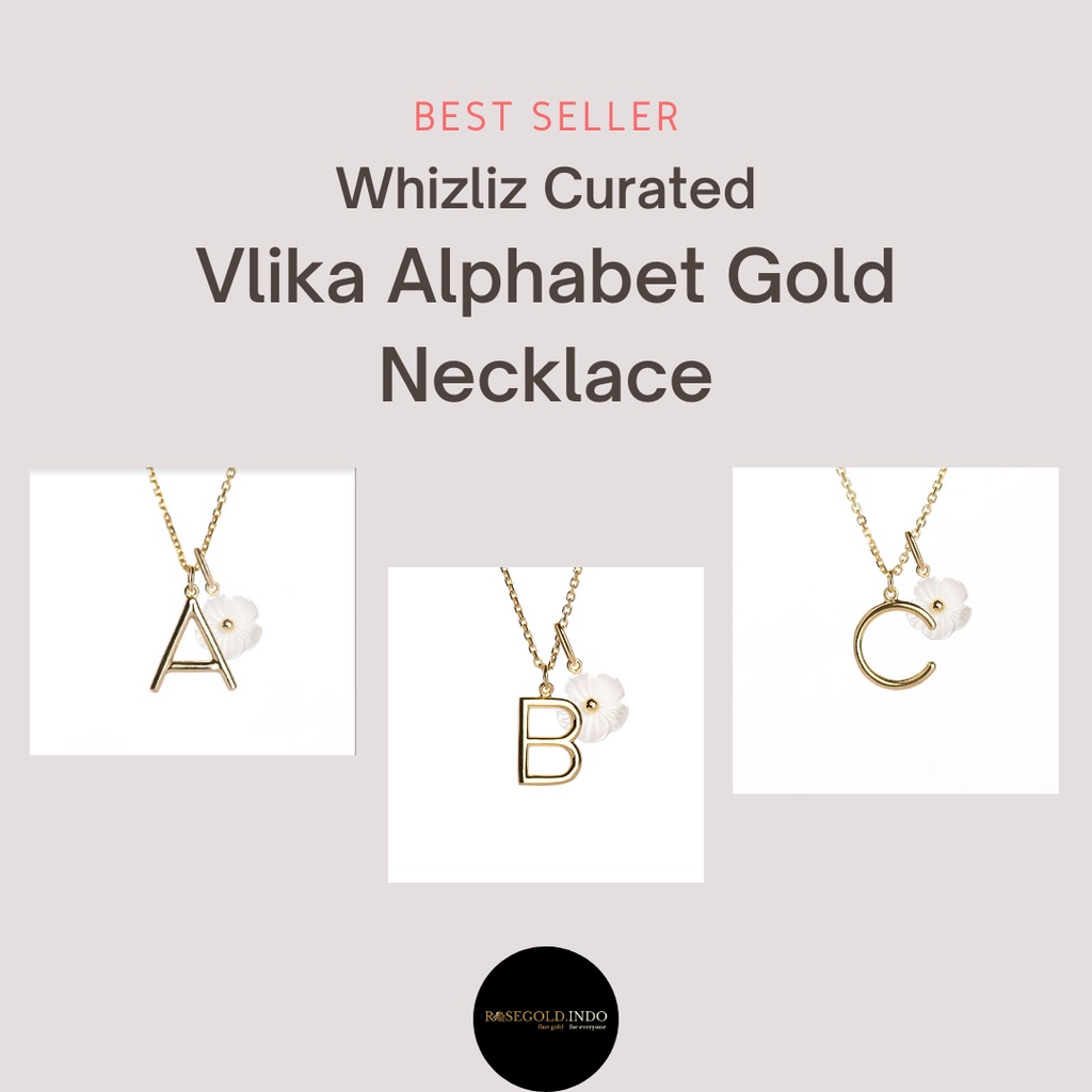 (Free Emas Mini) Whizliz Curated Vlika B Alphabet Gold Necklace Kalung Huruf Nama Emas