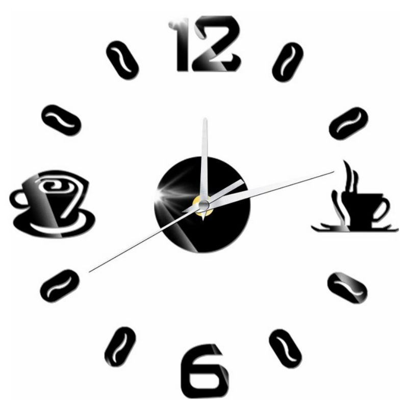 Jam Dinding Unik Kopi 3D DIY Wall Clock Coffee Besar Diameter 30-50cm