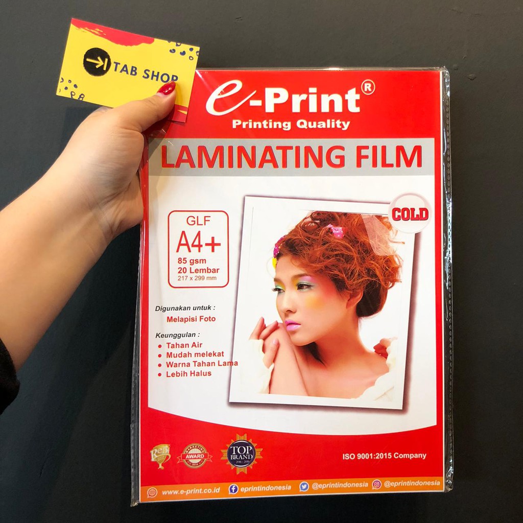 

TAB SHOP - EPRINT LAMINATING FILM COLD LAMINATING A4+ 85 GSN 20 LEMBAR - E-PRINT LAMINASI KANTONG DINGIN A4+ 85 GSM 20 LEMBAR