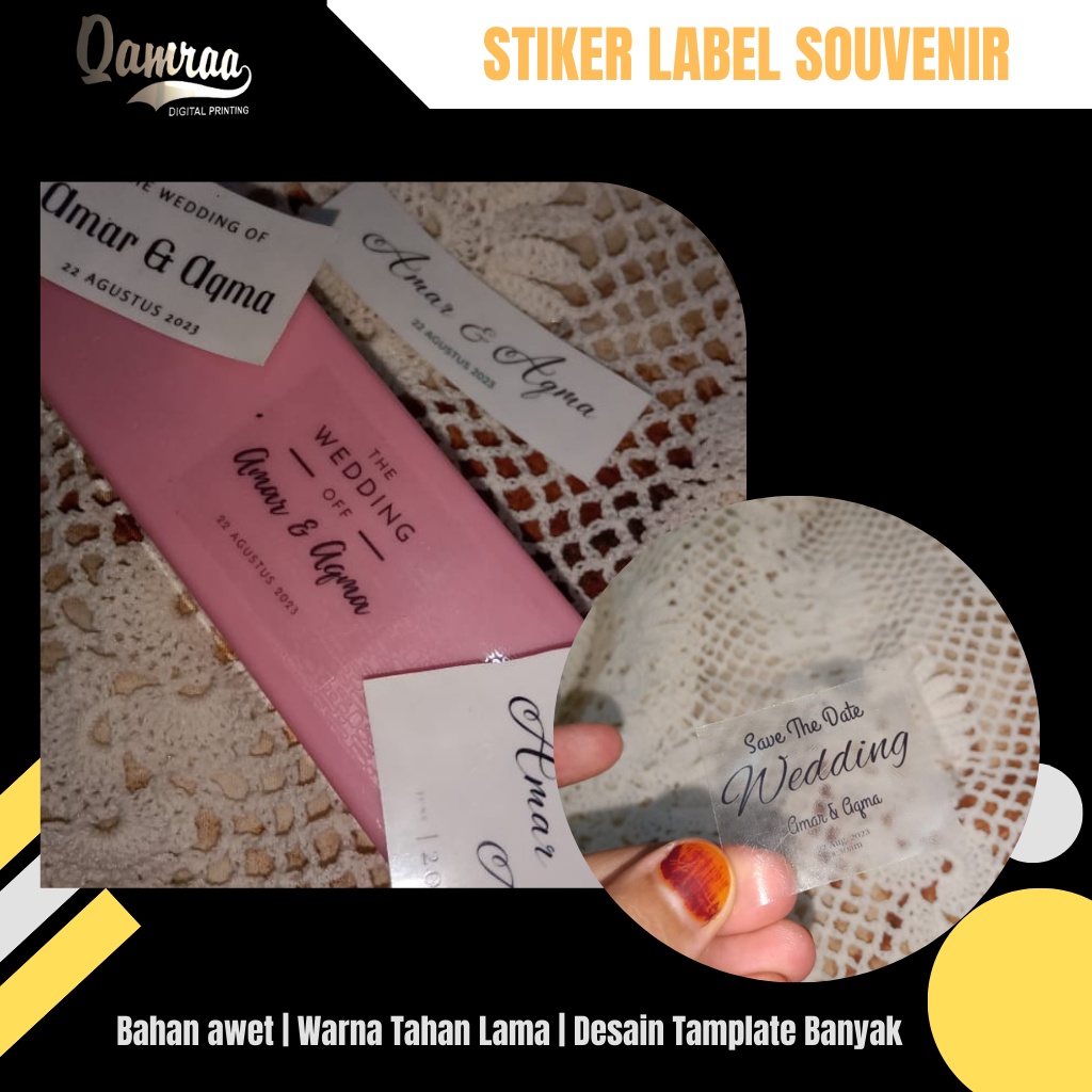 

Stiker souvenir transparan kotak| Stiker wedding transparan waterproof Custom Sticker Pernikahan