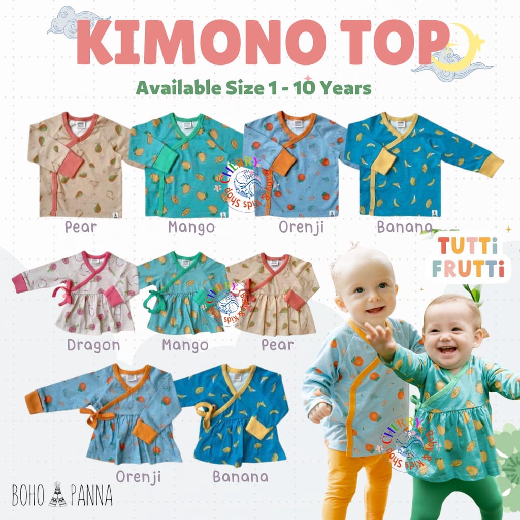 BOHOPANNA Kimono Long Top 0-2 Tahun Kimono Long Top Tutti Frutti Boy Girl Unisex CBKS