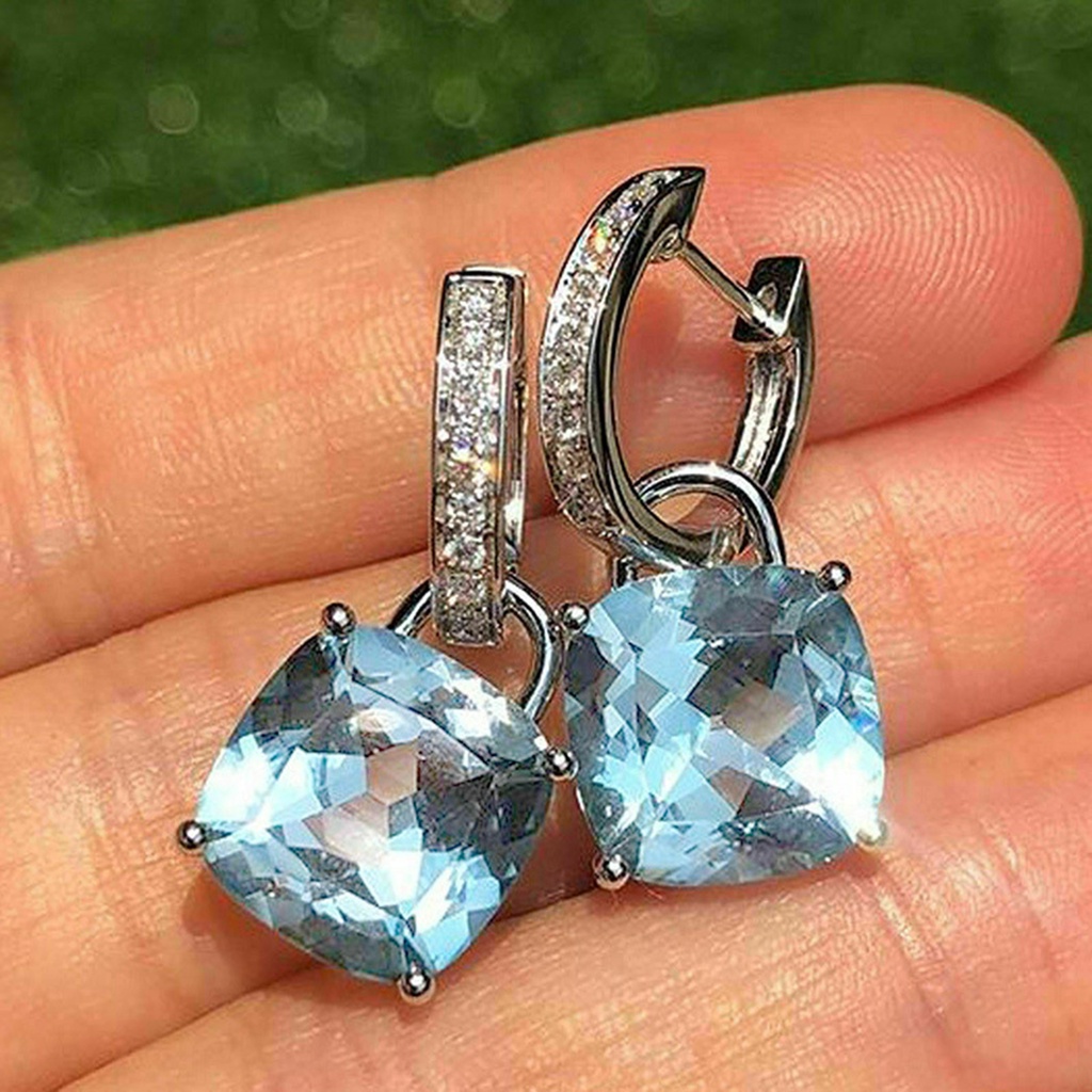 Hu Hu Hu Hu Hu Alat Bantu Pasang Kacamata♡ 1 Pasang Anting Stud Cubic Zirconia Berlian Imitasi Bentuk Persegi Untuk Wanita