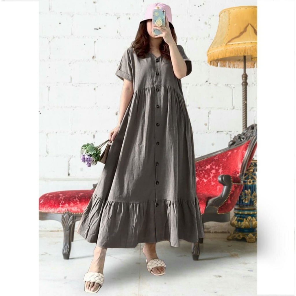 HOPYLOVY - Maxi Dress Wanita Lengan Pendek Bahan Rayon Premium Maudi