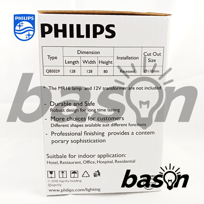 PHILIPS Smart Halogen Downlight QBS029 White GU5.3 MR16 Housing