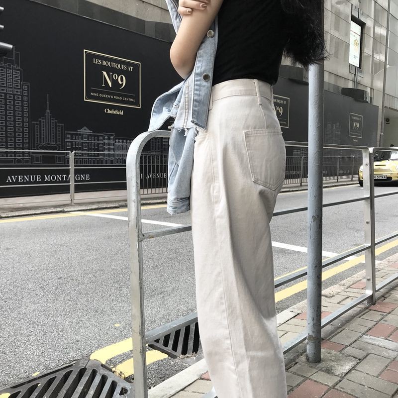 Gaya Korea in retro pinggang tinggi longgar lebar kaki celana jeans wanita kaki lurus