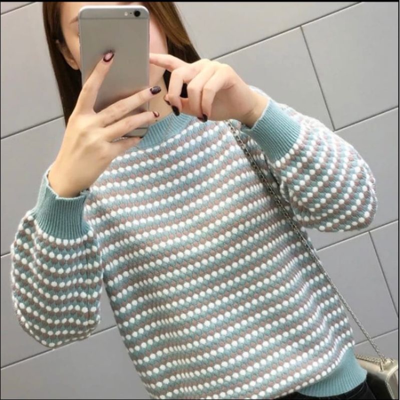 SWEATER NANAS STRIPE PREMIUM / SWEATER RAJUT NANAS / SWEATER POP CORN BIG SIZE