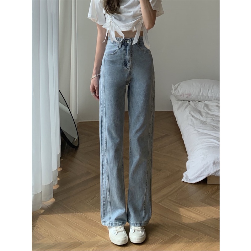 Korean style straight leg  loose light blue jeans