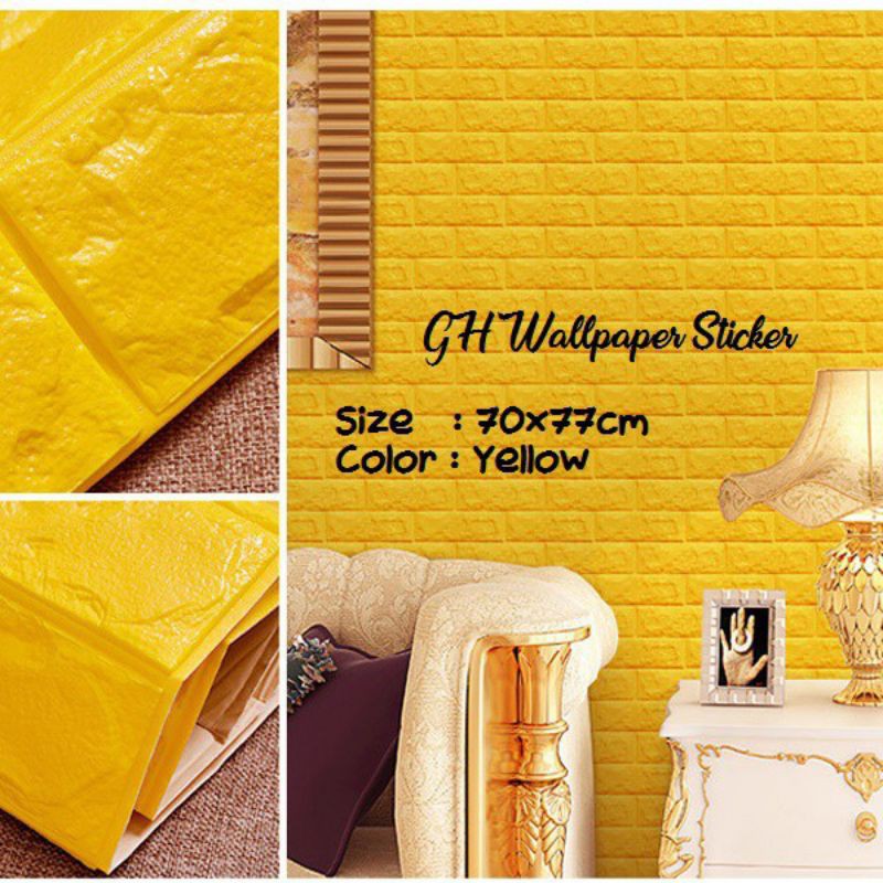 WALLPAPER FOAM 3D BATA PUTIH DAN WARNA 70cmx77cm-Kuning