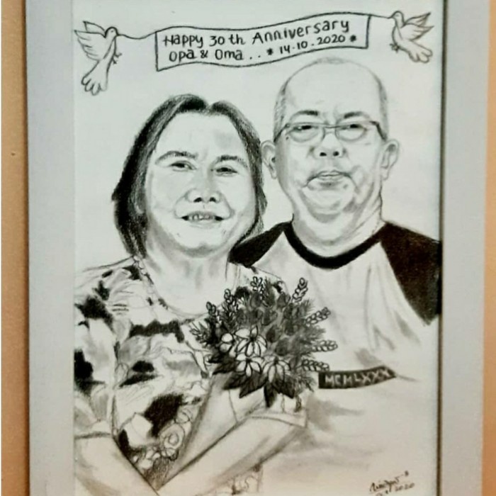 Jual KARIKATUR-MINIATUR- LUKISAN COUPLE/LUKISAN HITAM PUTIH/LUKISAN A3