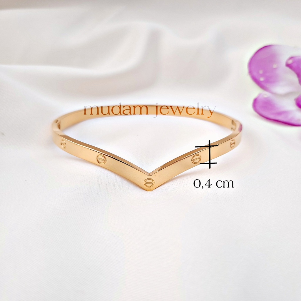 Gelang Bangle Fuji C4teir Diamonds dan Polos Tersedia Warna Rose Gols, Gold dan Silver