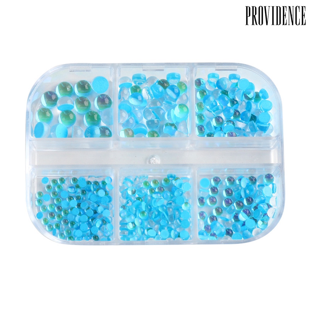 Providence 6 Grids/Box Fingernail Ornament Easy to Apply Decorative Resin Nail Art Accessories Aurora Mocha Clear Half Beads for Professional Use