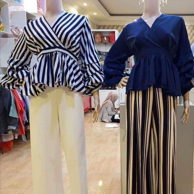 BLOUSE / Atasan salur stripe / atasan biru salur