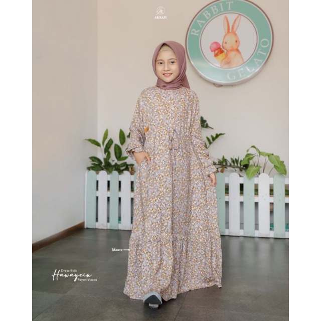 Terbaru ✓ Arrafi Dress Hawayein Kids Gamis Anak Rayon Premium Adem Motif Bunga Best Seller Terlaris 