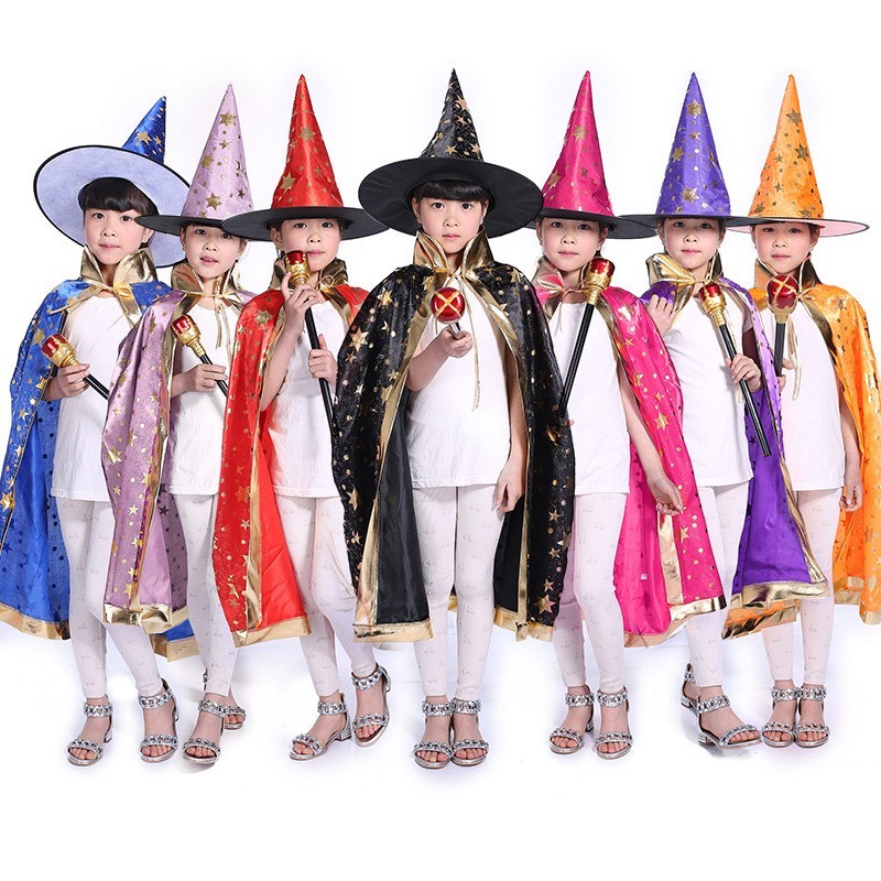 Kostum Halloween Jubah Emas Topi Witch Costume Penyihir Wizard Cosplay