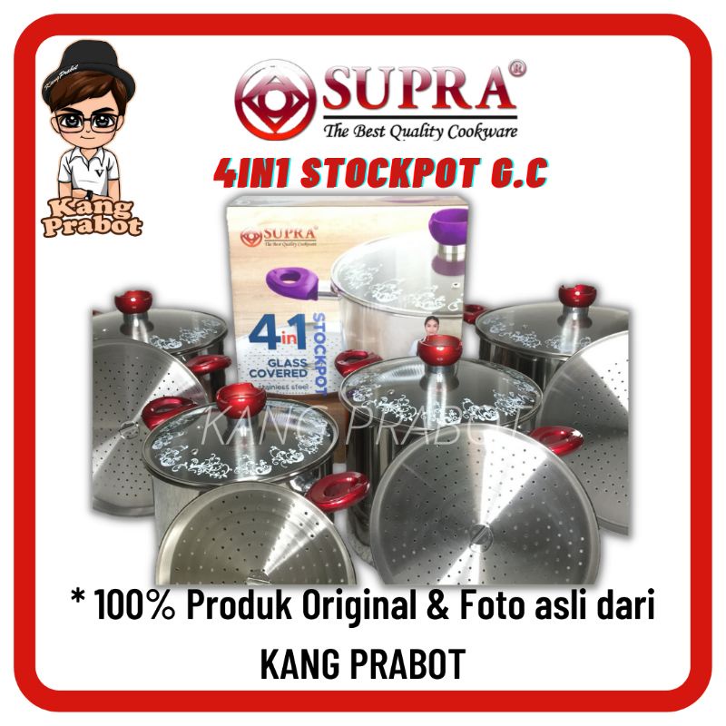 Panci SUPRA 4IN1 StockPot Stainless Steel + Tutup Kaca Dan Steamer