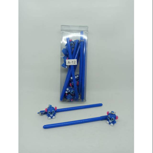 

Pulpen Gel karakter Stitch tali unik isi 12 pcs
