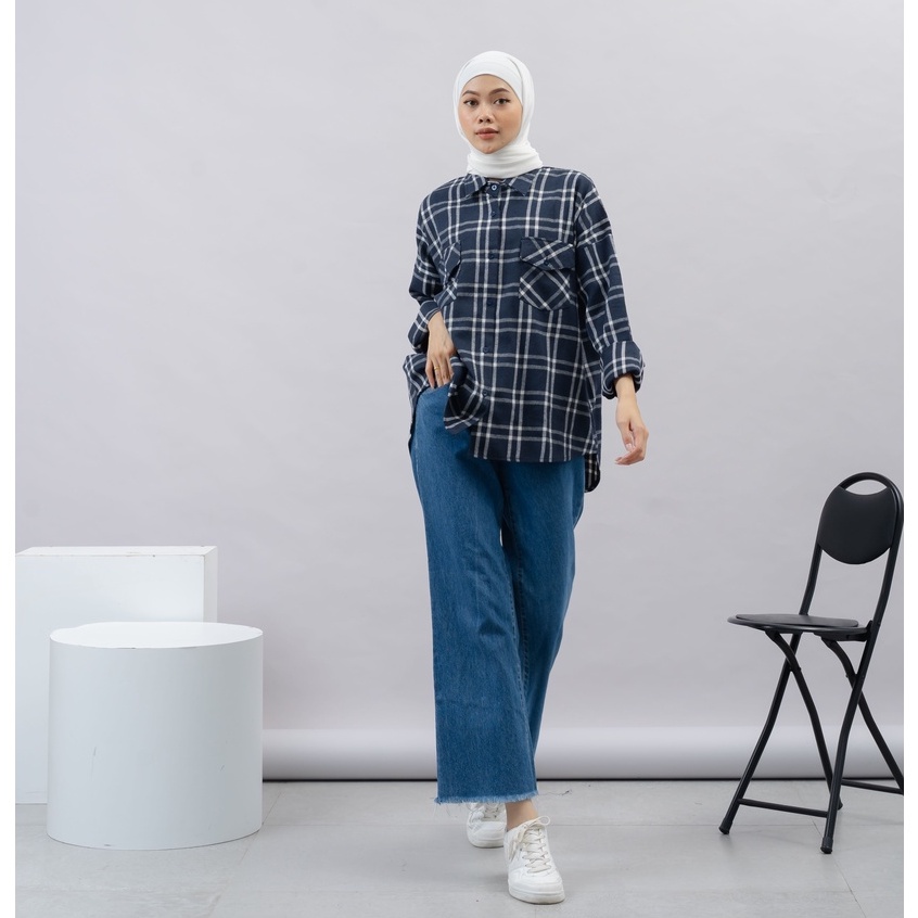 KEMEJA BLOUSE OVERSIZE FEBBY FLANEL DAILY OFFICE SHIRT PREMIUM B409