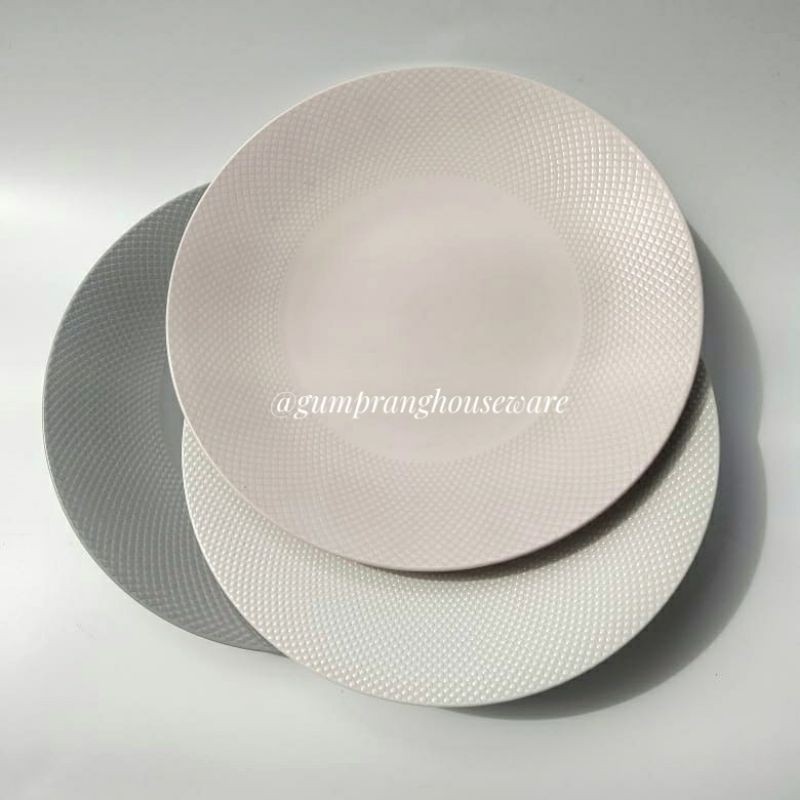 piring makan besar polos keramik emboss pink abu putih pastel /dinner plate 27cm cantik minimalis