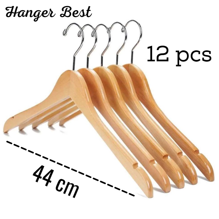 Hanger kayu Dewasa (Wood) warna Natural 1 Lusin / Gantungan baju ( isi 12 pcs)