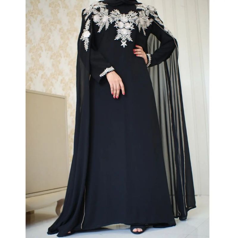 exclusive gaun pesta abaya madina turkey hitam bordir dubai outer zhepy maxi long dres muslimah