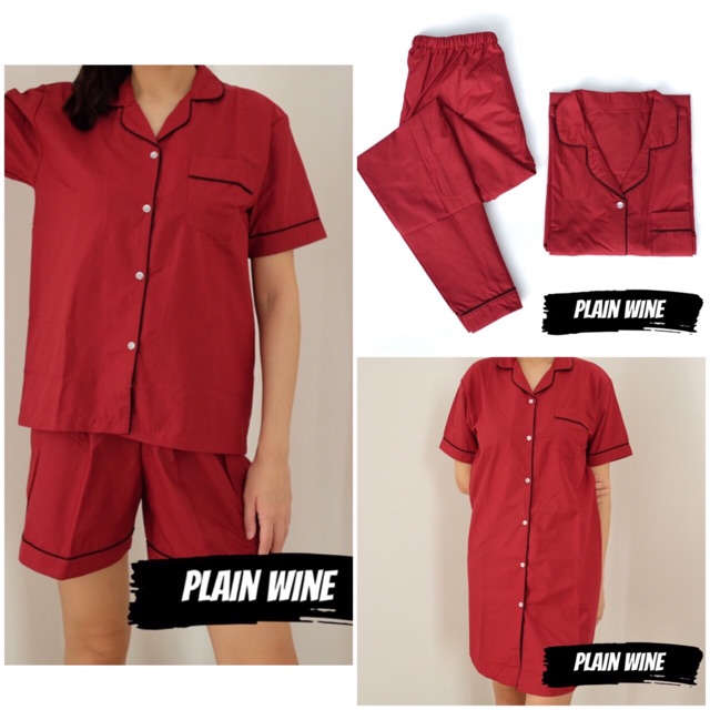 PIYAMA WANITA KATUN POLOS / Pajamas baju tidur busui / PLAIN biru navy abu hitam pink merah marun