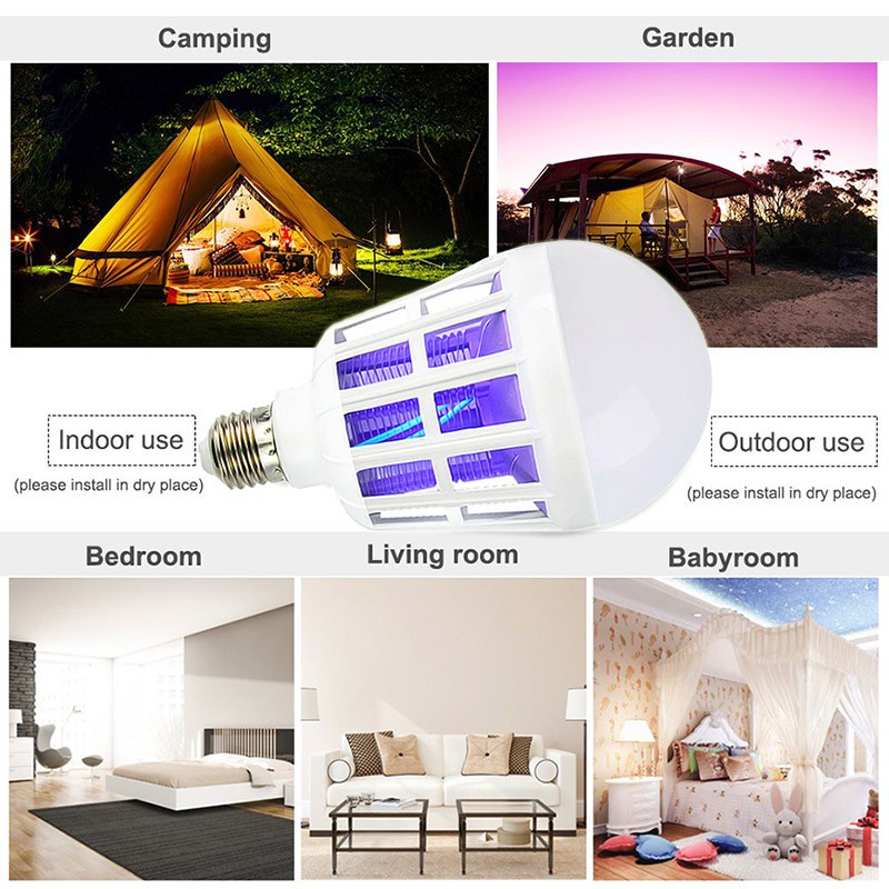 20W E27 UV LED Bulb Mosquito Killer Lamp 2 In 1 Mosquito Killer Lamp LED Perangkap Pembasmi Nyamuk Alat Pembunuh Nyamuk Serangga Insect