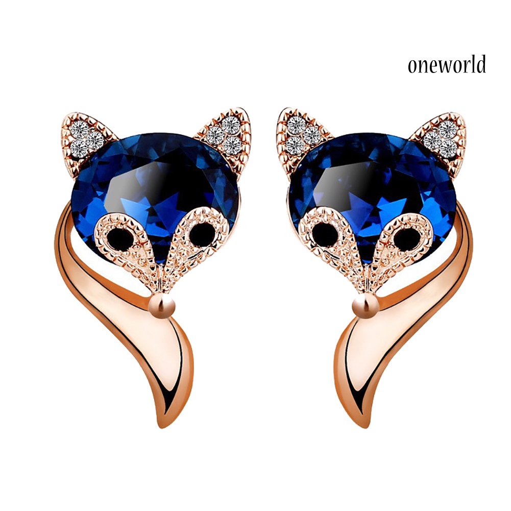 OW@ Cute Cartoon Fox Shape Rhinestone Ear Studs Earrings Fashion Women Jewelry Gift