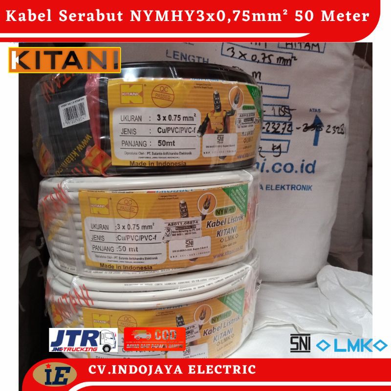 Kabel Serabut NYMHY Kitani 3x0,75mm Panjang Kabel 50 Meter Hyo Warna Hitam dan putih Hyo 3x0.75 Kabel sound