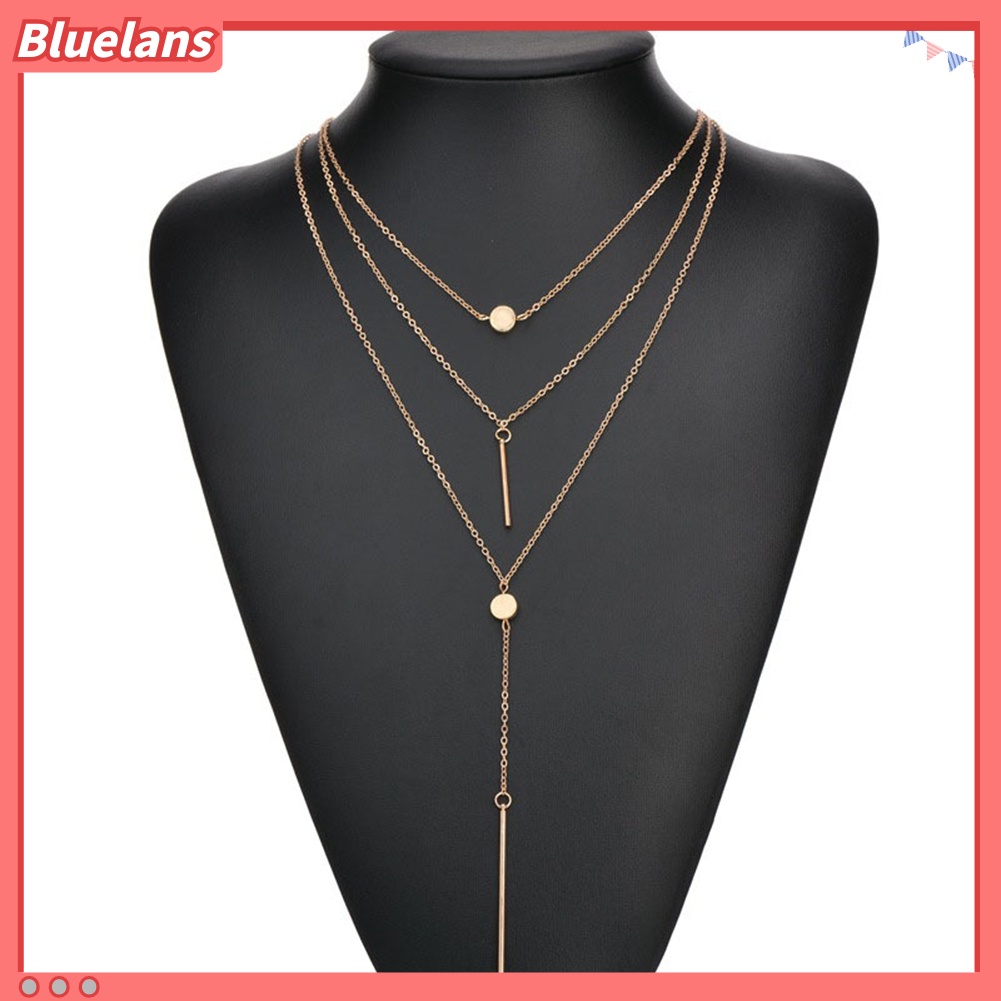 Bluelans Fashion Women 3 Layers Beads Bar Tassel Charm Pendant Chain Necklace Jewelry