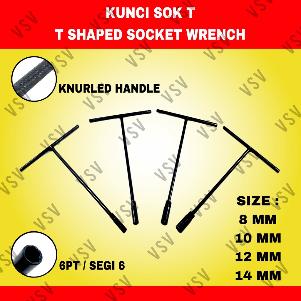 Kunci Sok T 8mm 9mm 10mm 12mm 13mm 14mm T-Type Socket CR-V Kunci T