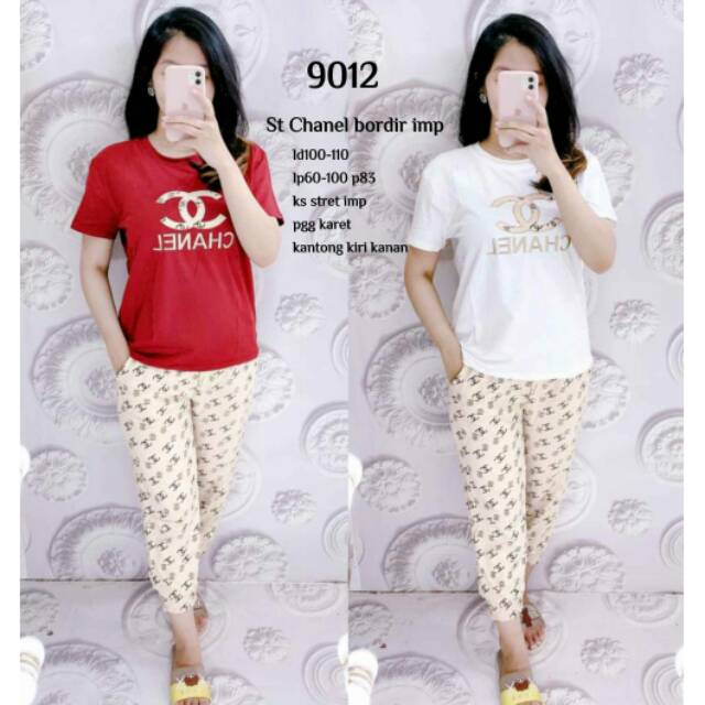SETELAN KAOS+CELANA WANITA IMPORT PREMIUM CHANEL 9012