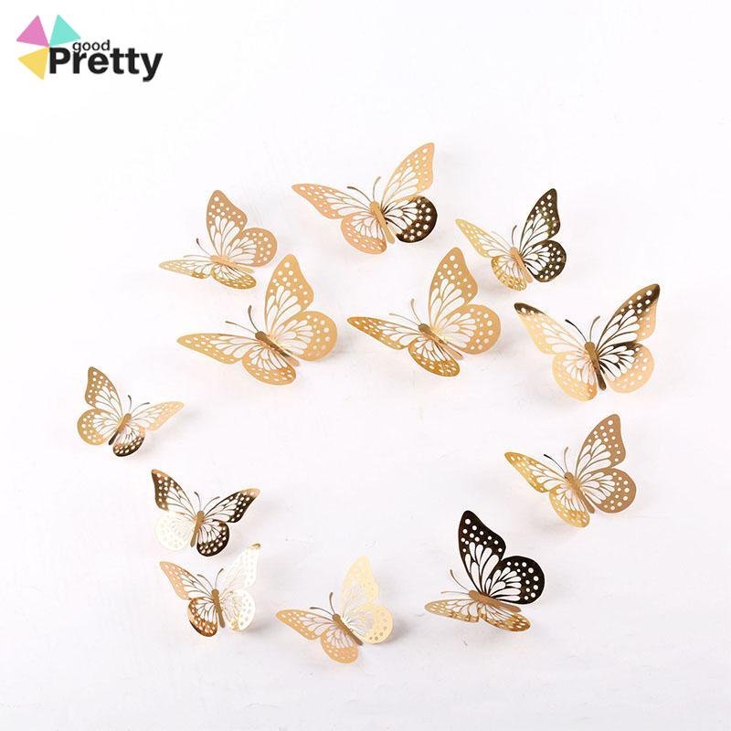 Hollow Butterfly 3D Imitasi Logam Dekorasi Dinding Rumah Stiker Dekorasi Ruang Tamu - PD